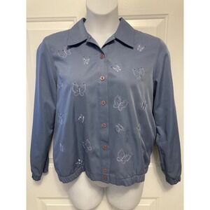 ALFRED DUNNER Petite 12 12P Blue Button-up Shirt Jacket Butterfly Sequins Womens